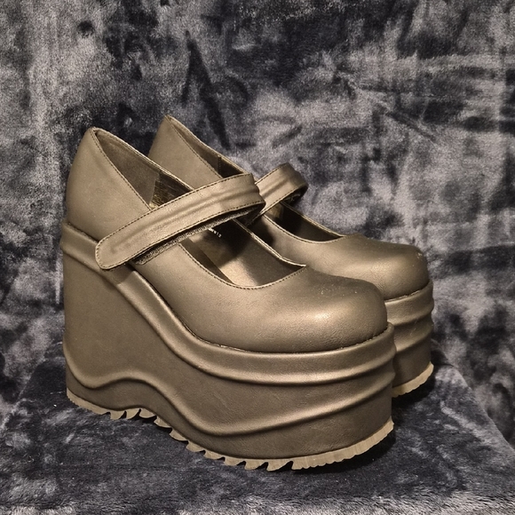 Demonia Shoes - Demonia Gray Platform Mary Jane Shoes